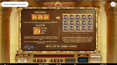 Book of Dead Auszahlungstabelle